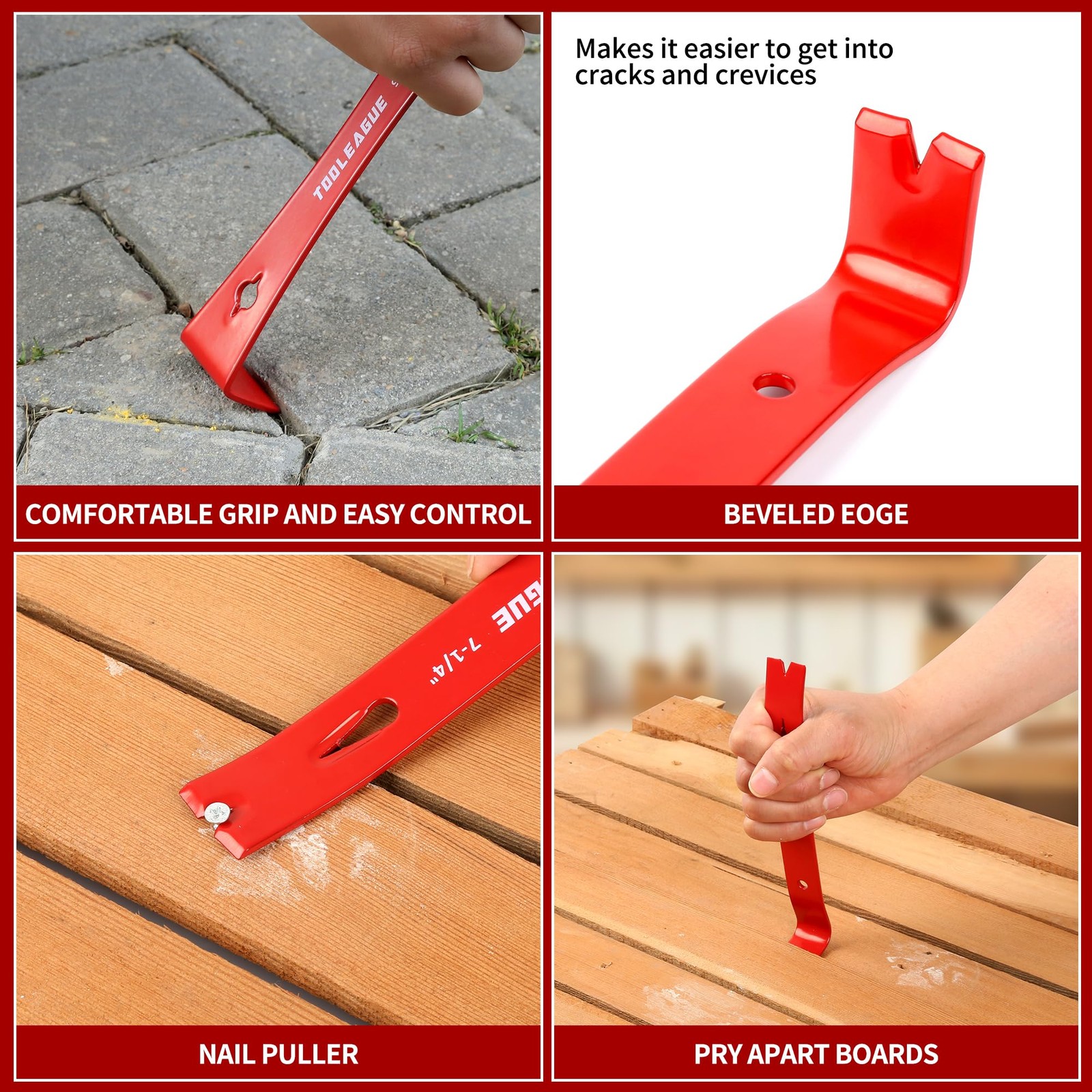 TOOLEAGUE 3Pcs Mini Flat Pry Bar Bar, Red