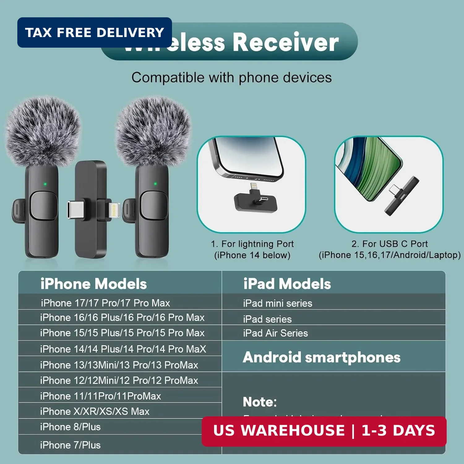 MAYBESTA Wireless Mini Microphone for iPhone, Android Phone - 2 Pack Lavalier La