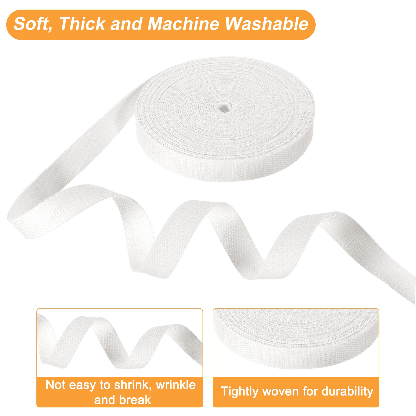 Cotton Webbing 0.8 Inch 11 Yard Polyester Cotton Webbing Strap, White