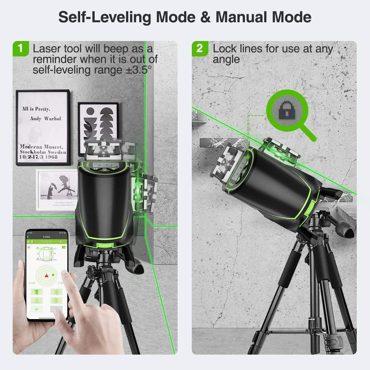 4D Self-Leveling Laser Level Cross Line Laser with LCD Screen Remote Control