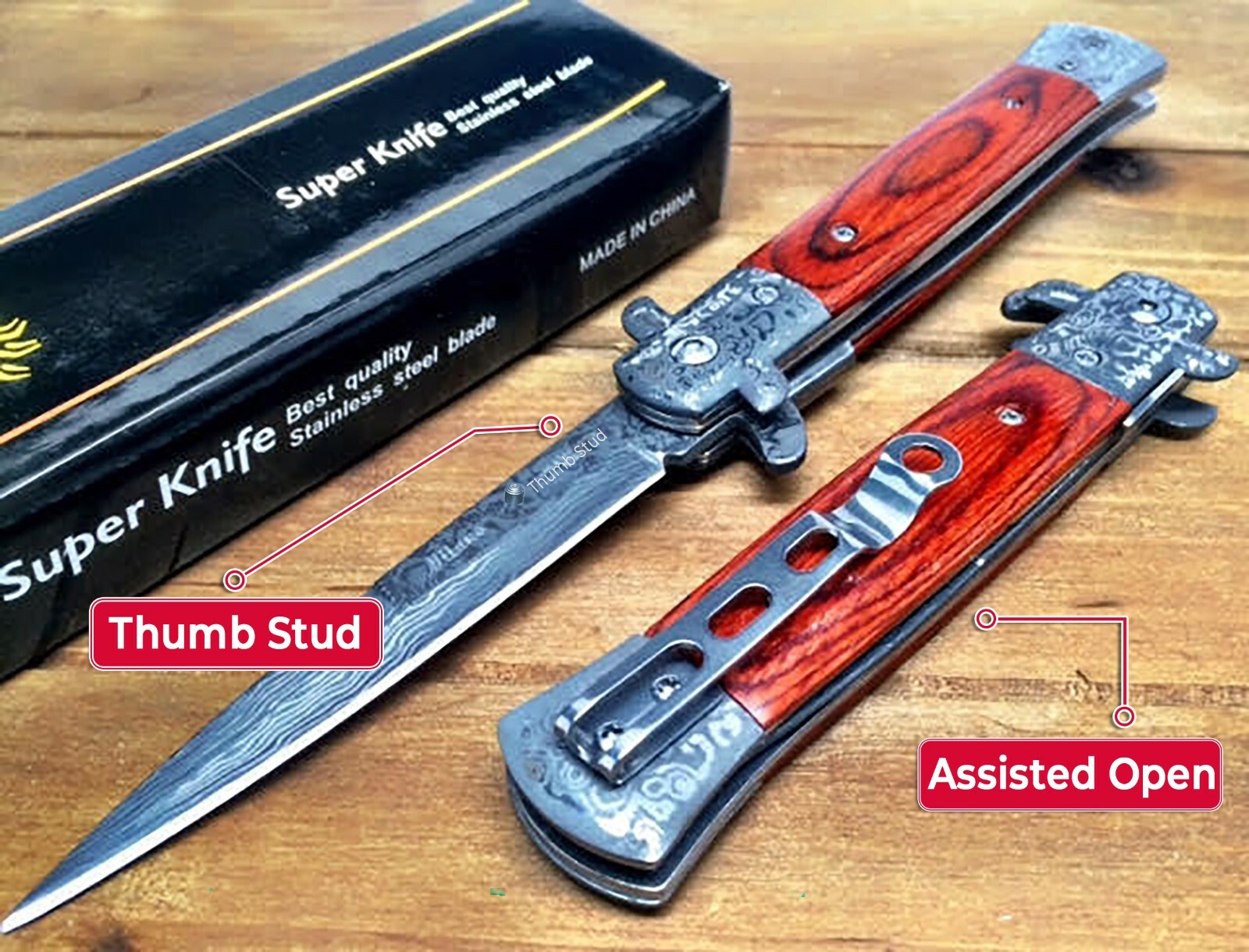 8.75" Italian Milano Italian Damascus Assisted Open Pocket Knife Knives  - LWRD