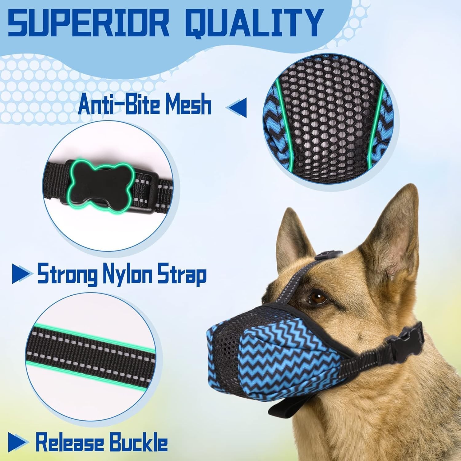 Dog Muzzle, Air Mesh Breathable Muzzle for Medium Large Sized Dogs to Anti & ...