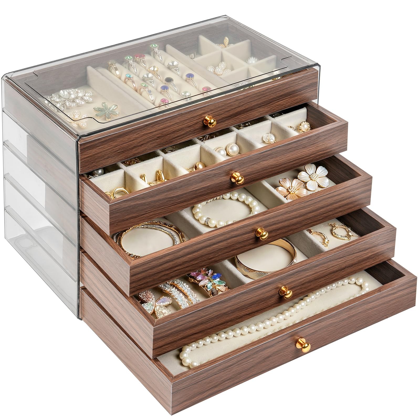 Simple Supplies Wooden Jewelry Box for Women, 5-Layer 5-Layer, Wood
