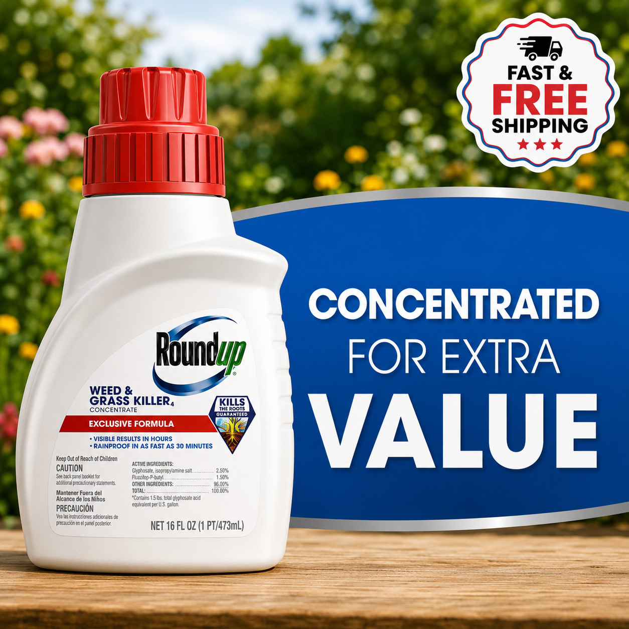 Roundup Weed & Grass Killer4 Concentrate 16oz Weed Killer for Flower Beds Lawns