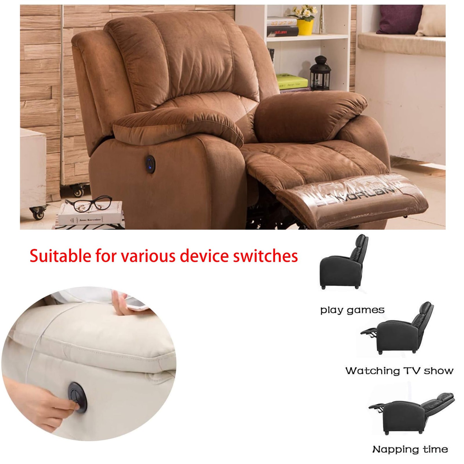 Electric Recliner Switch,2 Button Round Hand Control Handle,5 Pin Plug Fixed ...
