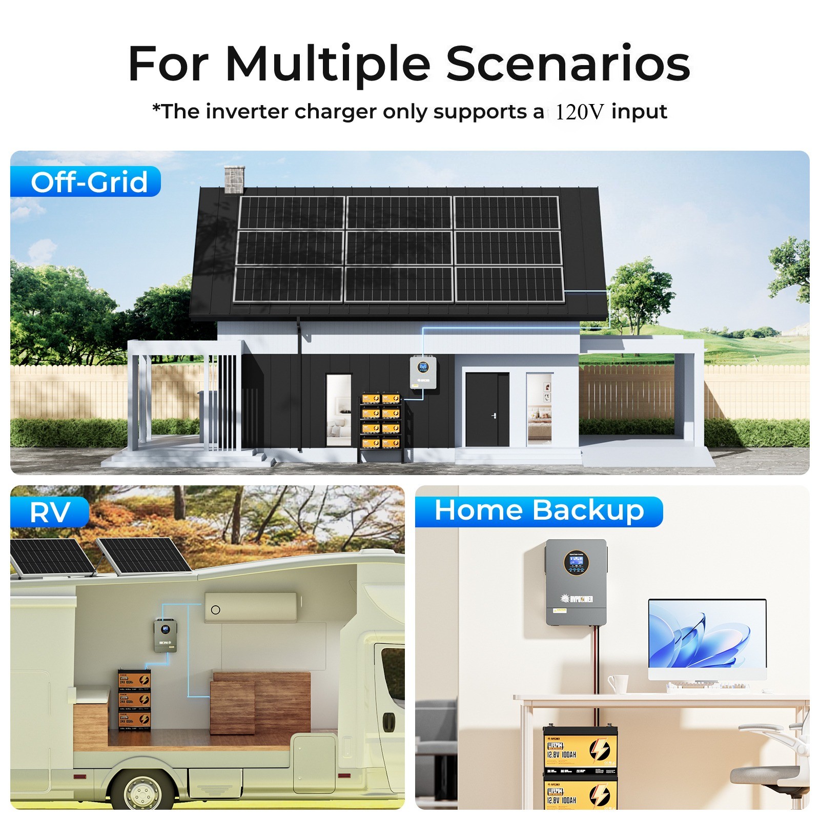 New 3000W Solar Hybrid Inverter 24V DC 120V AC MPPT Controller Charger Pure Sine