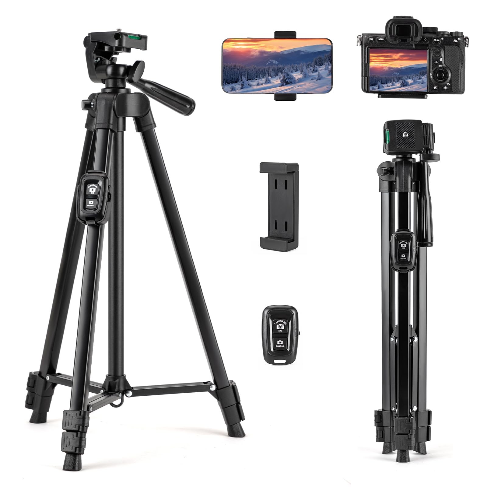 Camera Tripod 51'' Lightweight Portable Travel Tripods With 3Way Head