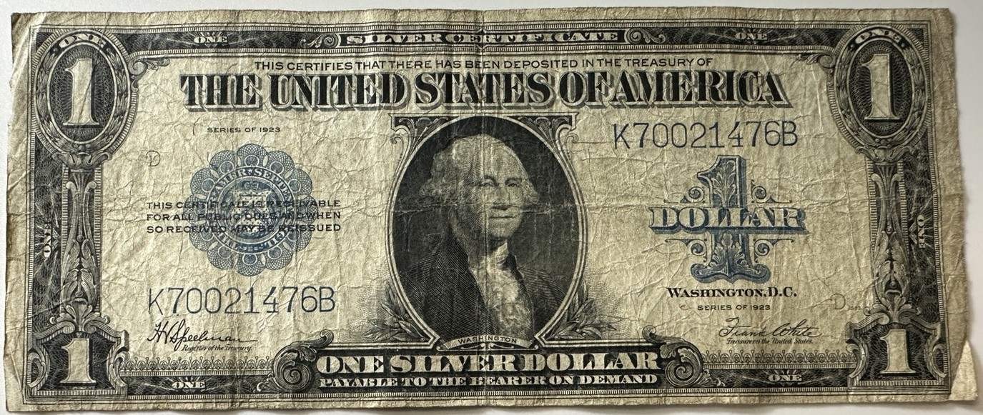 1923 $1 Silver Certificate 'Horse Blanket' Blue Seal RAW circulated