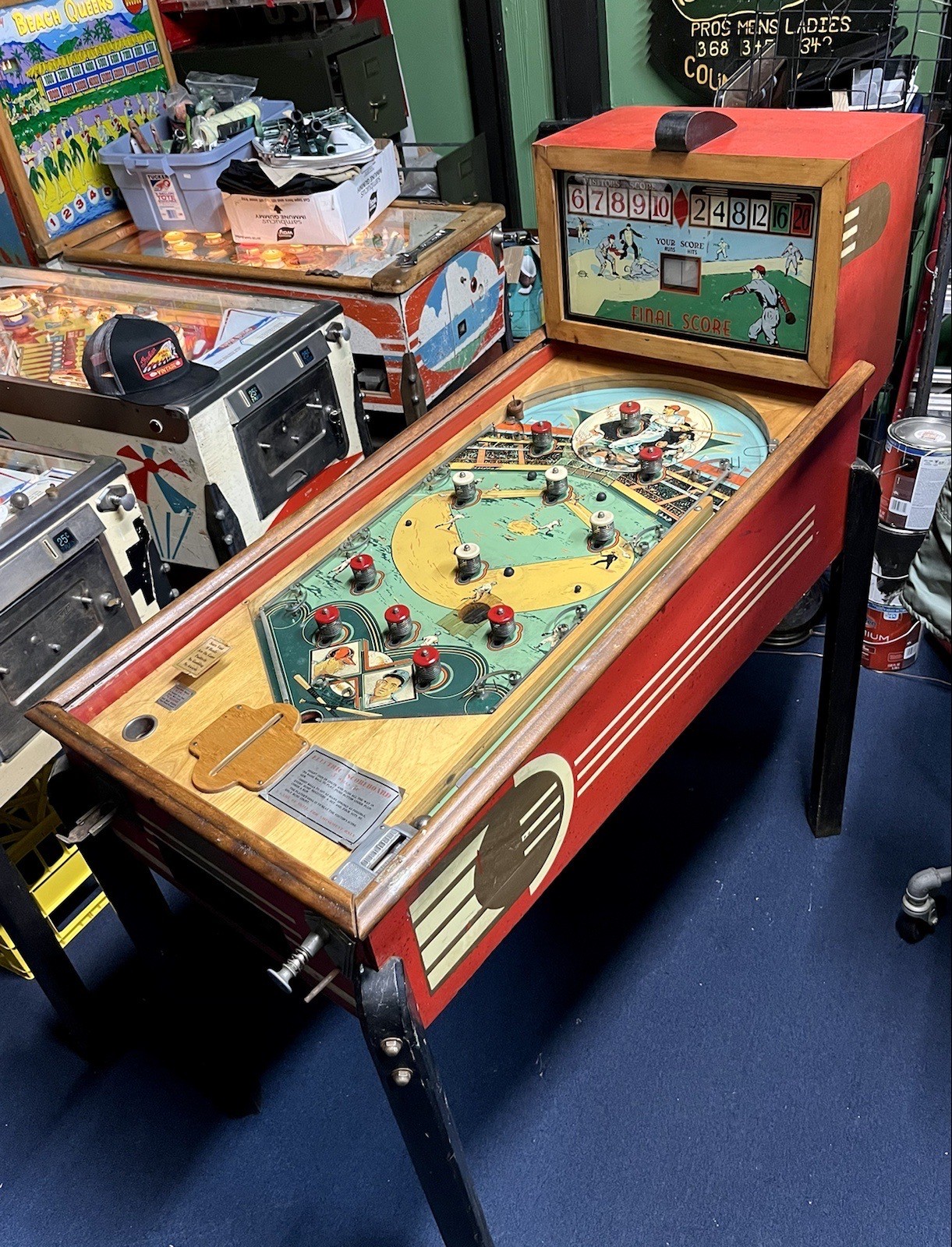 VINTAGE GOTTLIEB ELECTRIC SCORE-BOARD BASEBALL PINBALL MACHINE 1937 VERY RARE!