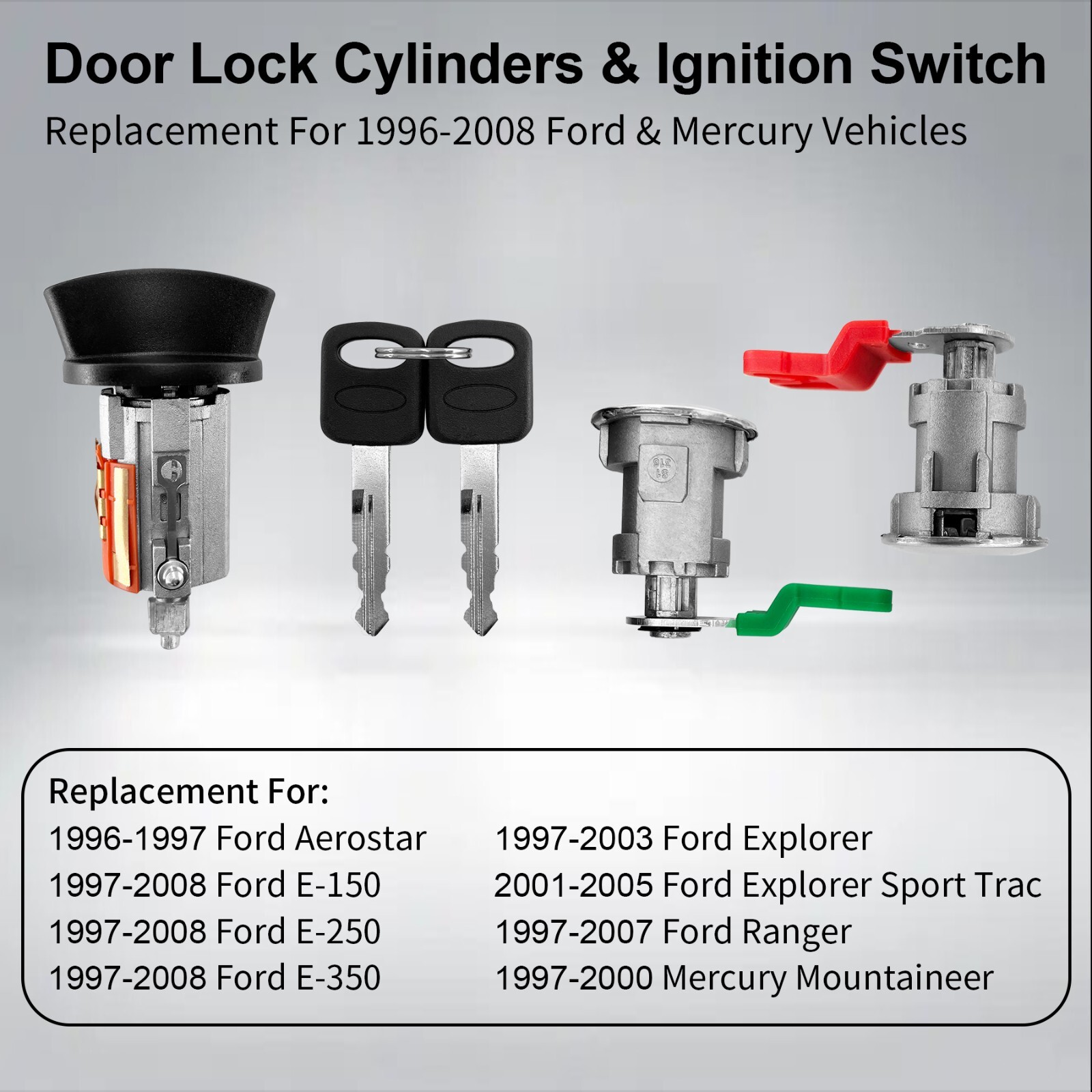 Door Lock Cylinders & Ignition Switch w/ Keys for 1996-2008 Ford E150/250/350