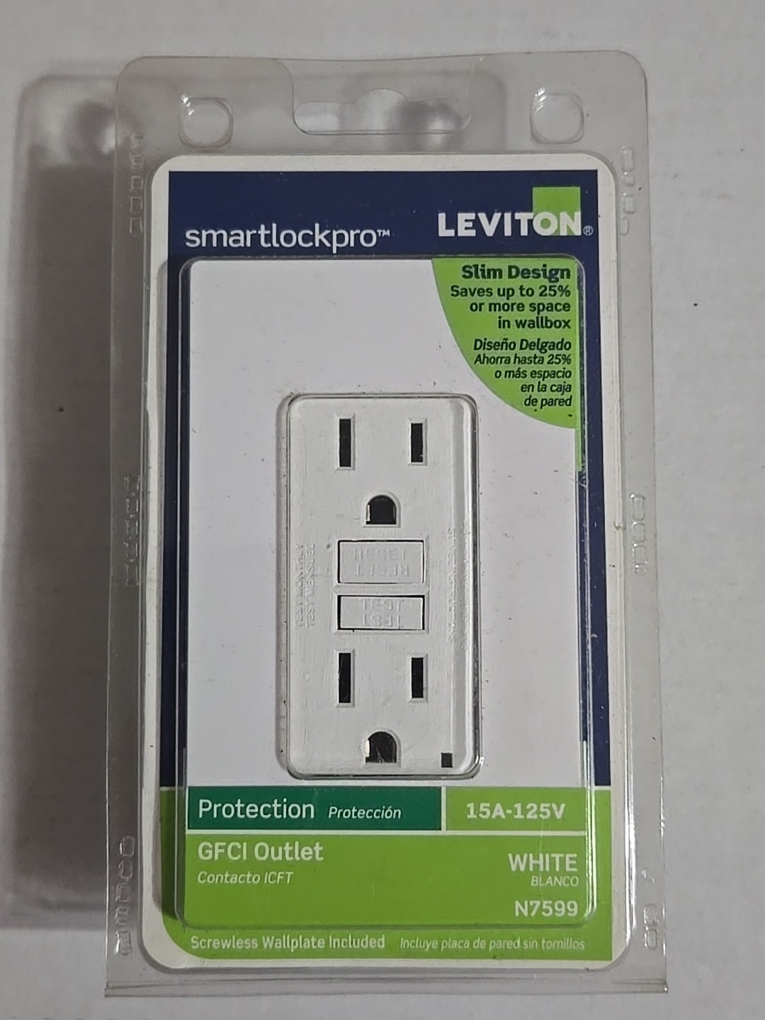 Leviton N7599 Smartlock Pro Slim GFCI Outlet with Wallplate WHITE NEW