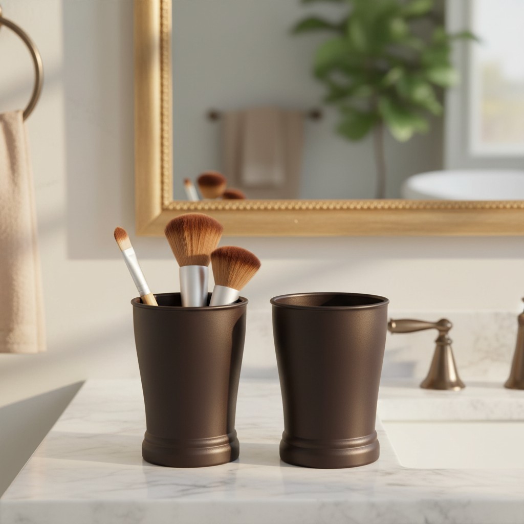Bronze Bathroom Tumblers for Countertop Use - Set of 2 for Clutter-Free Spaces