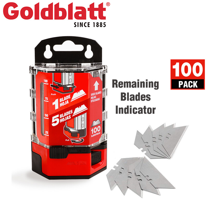 Goldblatt 100-Packs Utility Knife Blades Premium Tempered SK2M Steel w/Dispenser