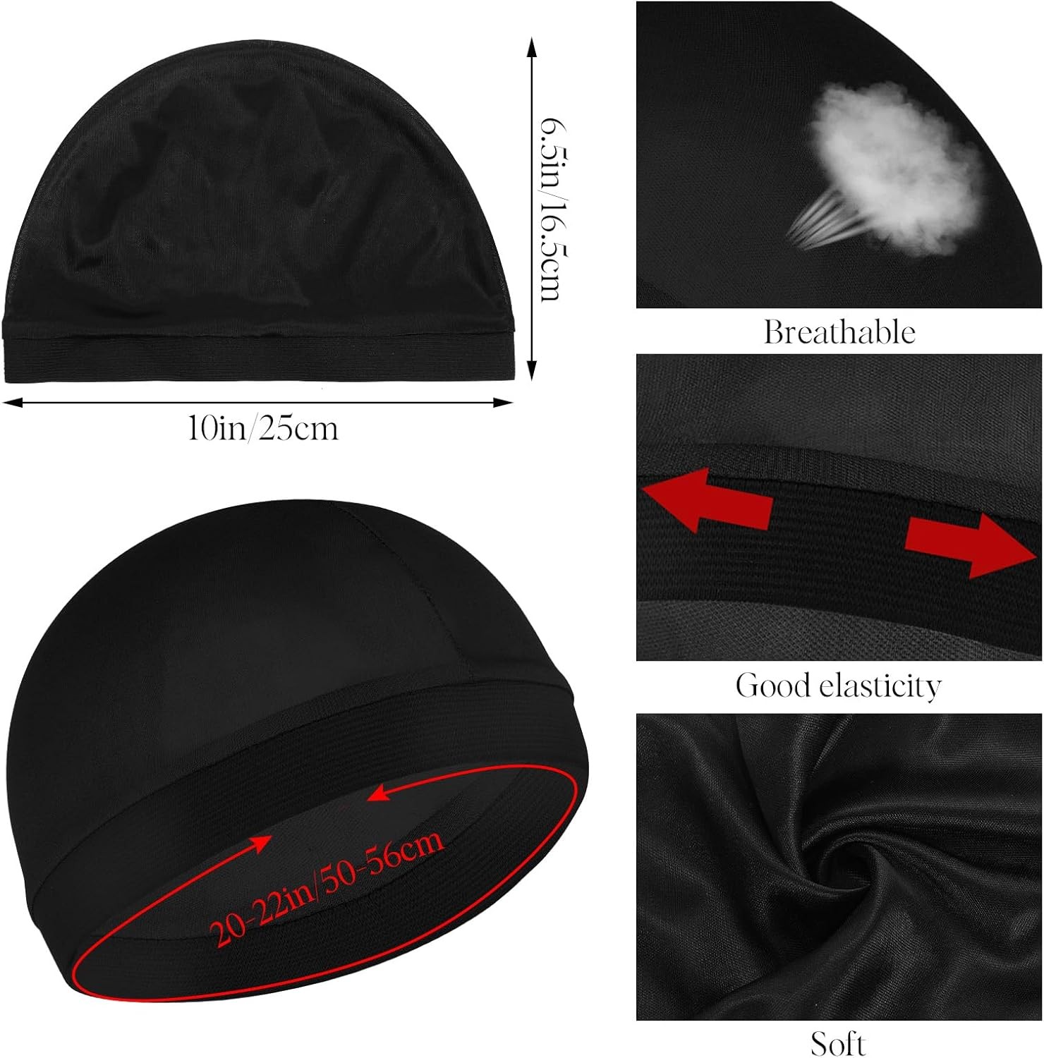 3 Pcs Satin Wave Cap for Men Women, Silky Durag with Wide Band for Sleeping, 360