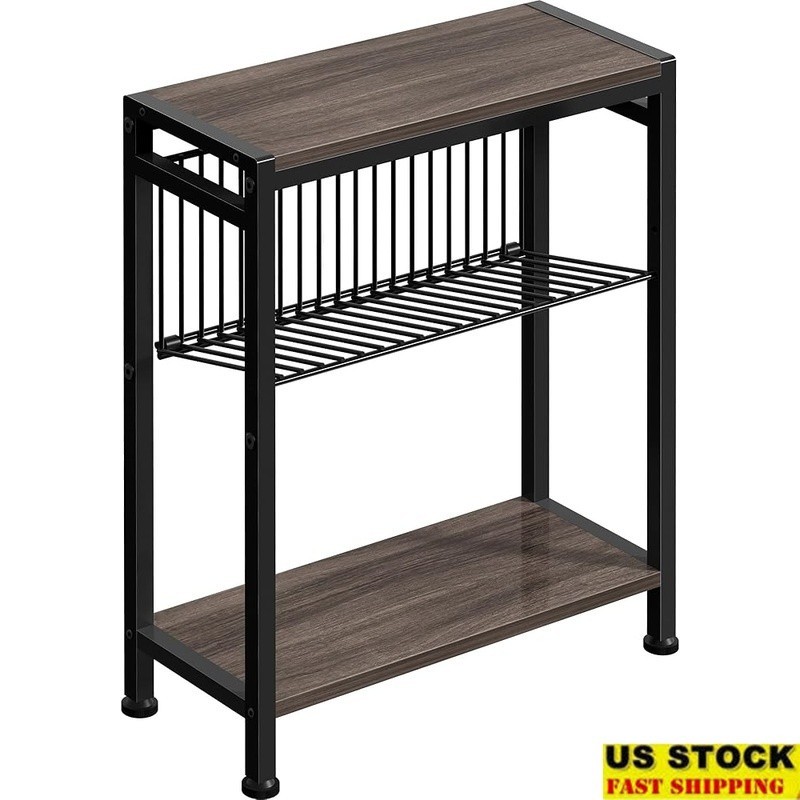 Narrow End Table W/ Magazine Rack Space Saving Storage Sofa Side Table New