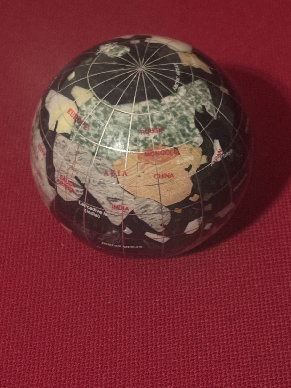 Gemstone Globe Paperweight Multicolor Decorative Small Polished Map Tabletop