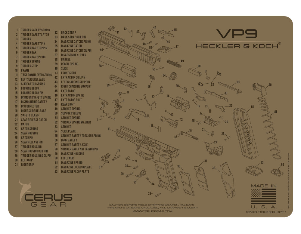 For Heckler & Koch HK VP9 PREMIUM Armorers Cleaning Mat Cerus Gear HK VP9 FDE