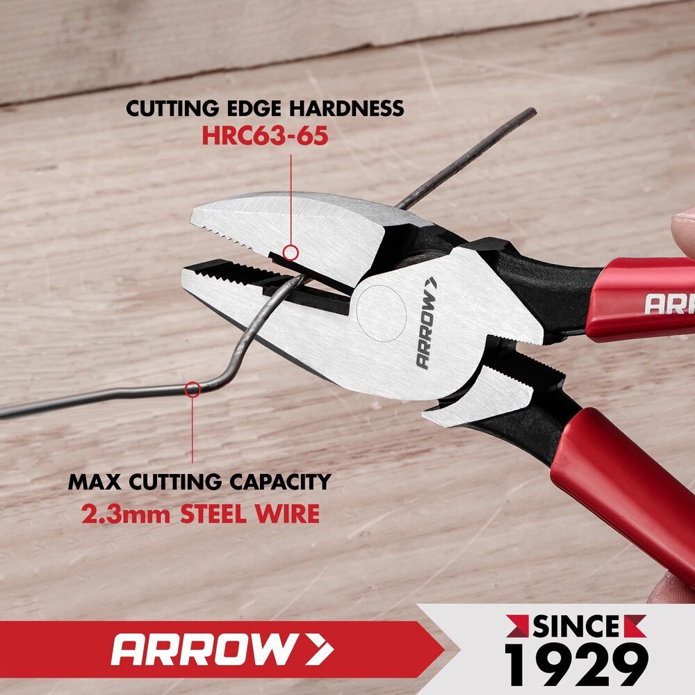 ARROW 8" High Leverage Linesman Pliers Sharp Edge Side Cutters Plier for Cutting