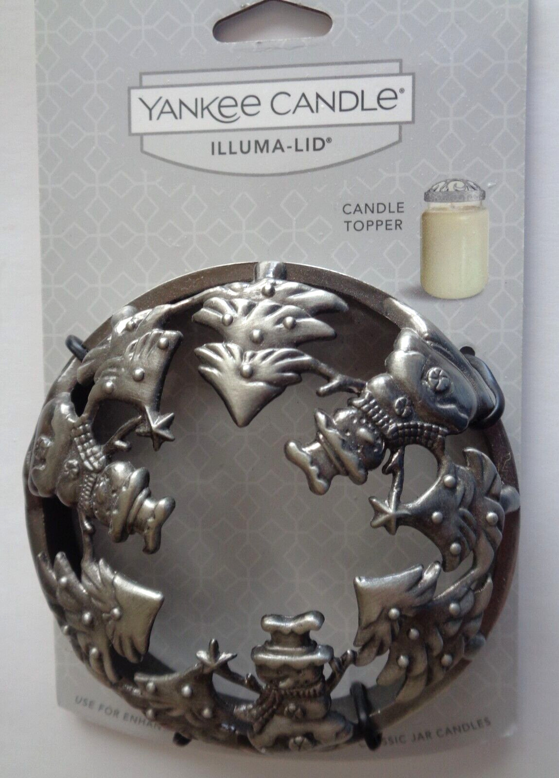 Yankee Candle illuma lid topper Silver Colored Snowmen Trees New Free Ship