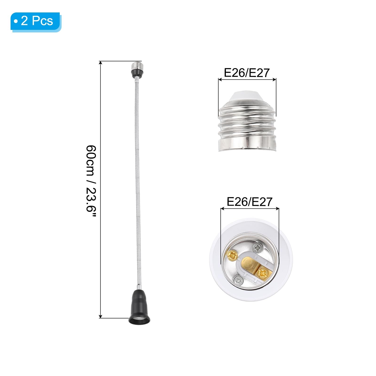 PATIKIL 23.6 Inch E26/E27 Light Socket Extender, 2 Pcs Inch, Black