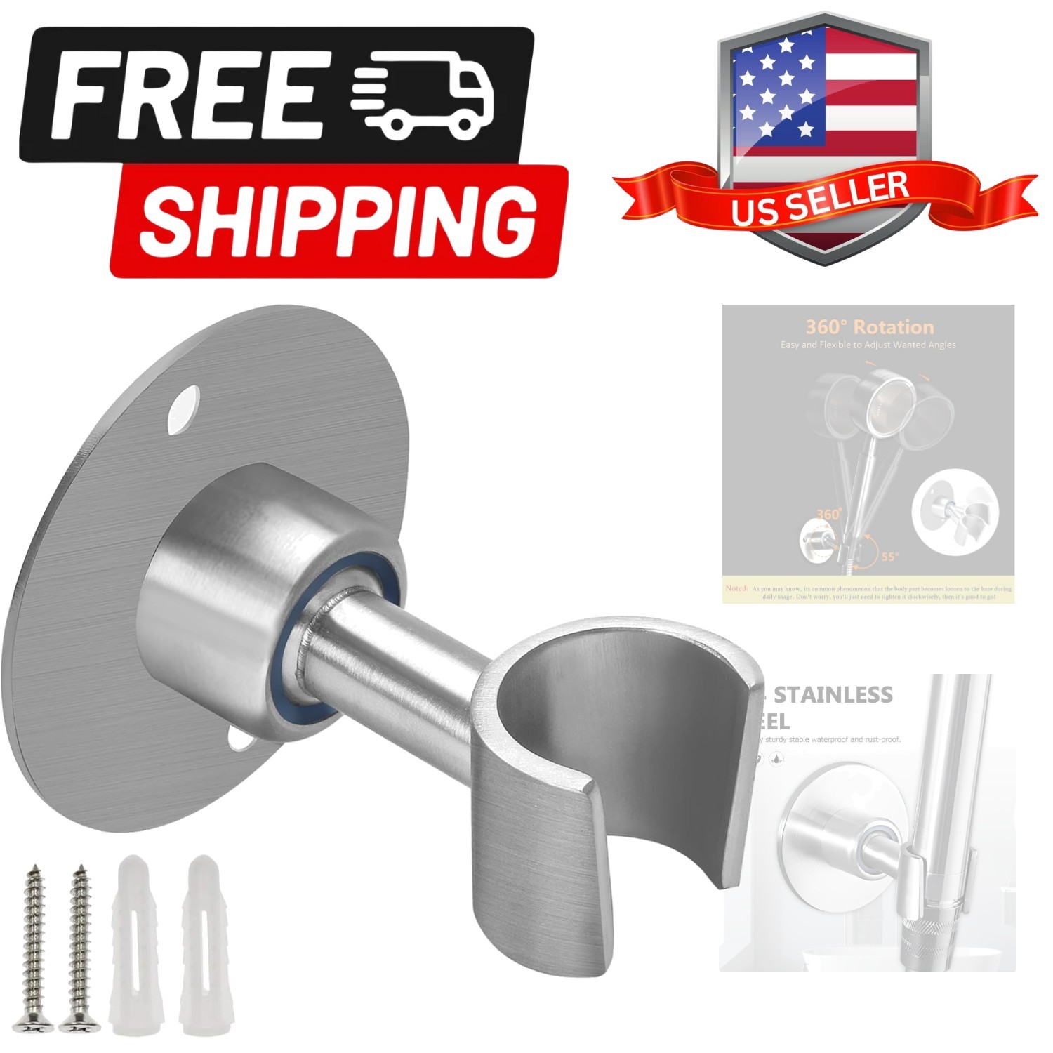 Stainless Steel Shower Head Holder, 360° Adjustable Handheld Bathroom Shower ...