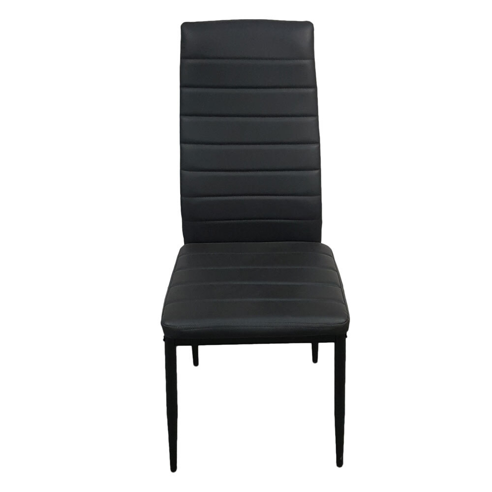 4pcs Dining Chairs - PU Leather, Black High Back, Cross-Stitch & Round Tube Legs