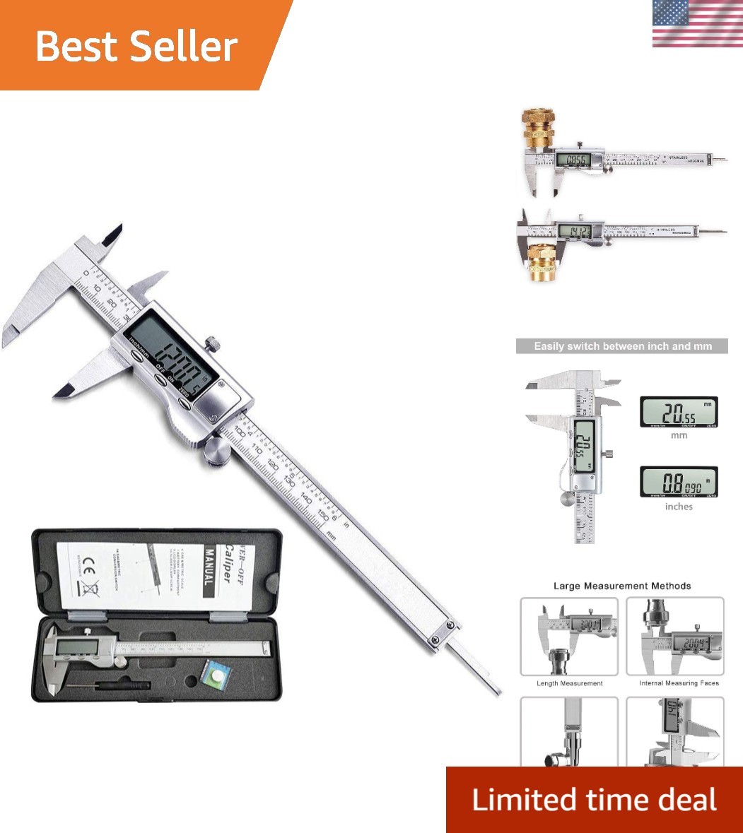 High-Accuracy Digital Caliper - Large LCD, Inch/MM Conversion, Waterproof Design