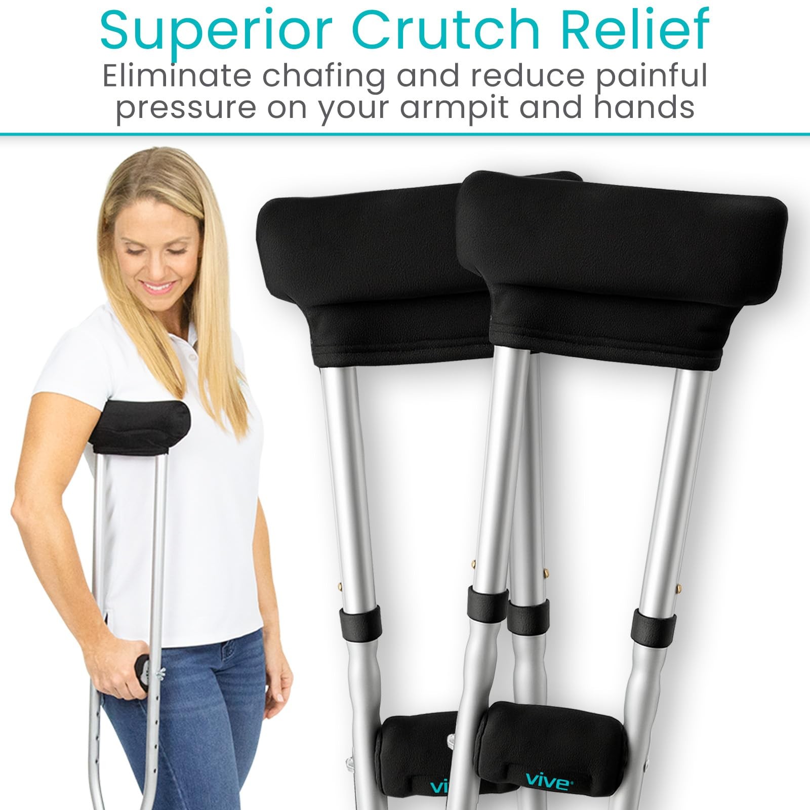 Vive Premium Crutch Pads & Hand Grips - 2 Count (Pack of 1), Black
