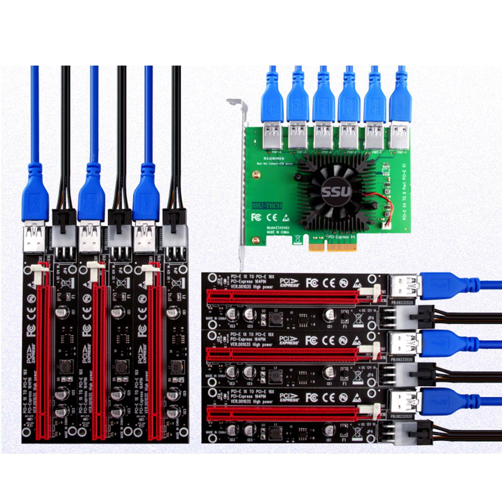 PCIE 1 To 6 Express X4 20Gb to 6 Port Riser Card Adapter Extender For Mining USA