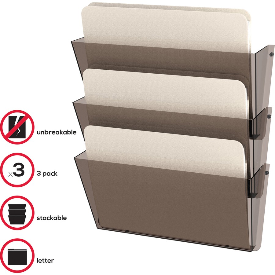 Deflecto 63602RT Wall Pocket 3 Pocket Plastic Smoke