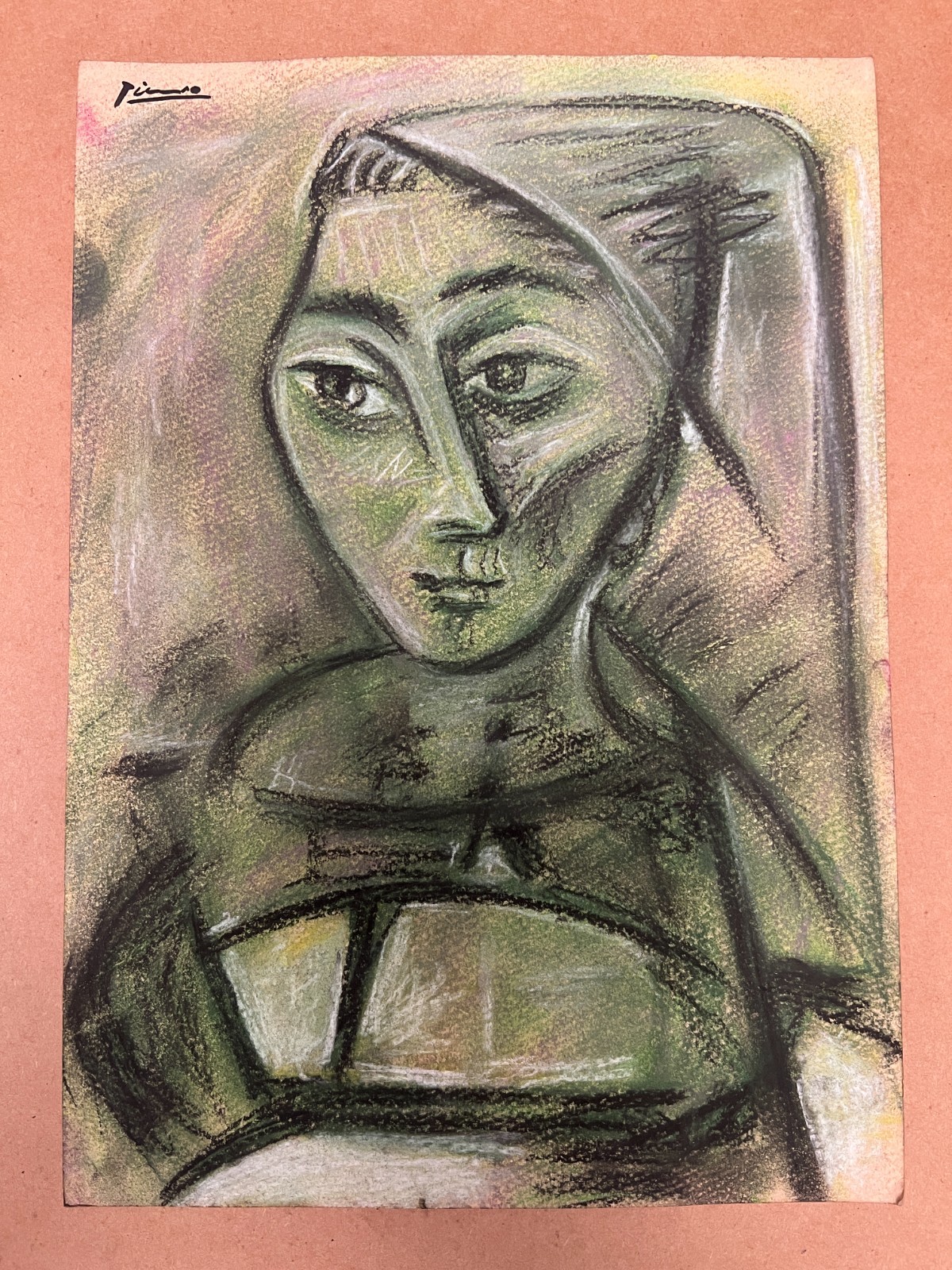 Pablo Picasso Drawing on paper (Handmade) signed and stamped mixed media.