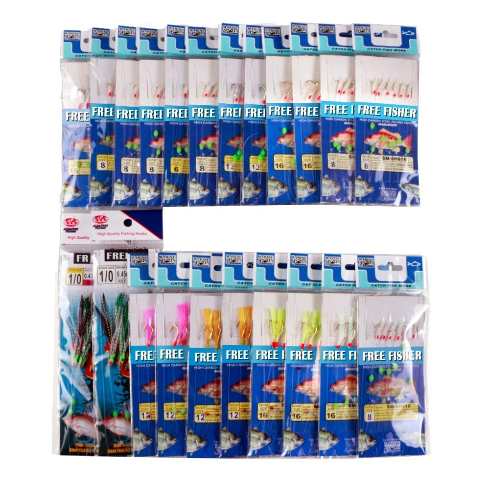 Free Fisher 22 Packs Bait Rigs Set, Small to Large, Pink,Red,White,Yellow