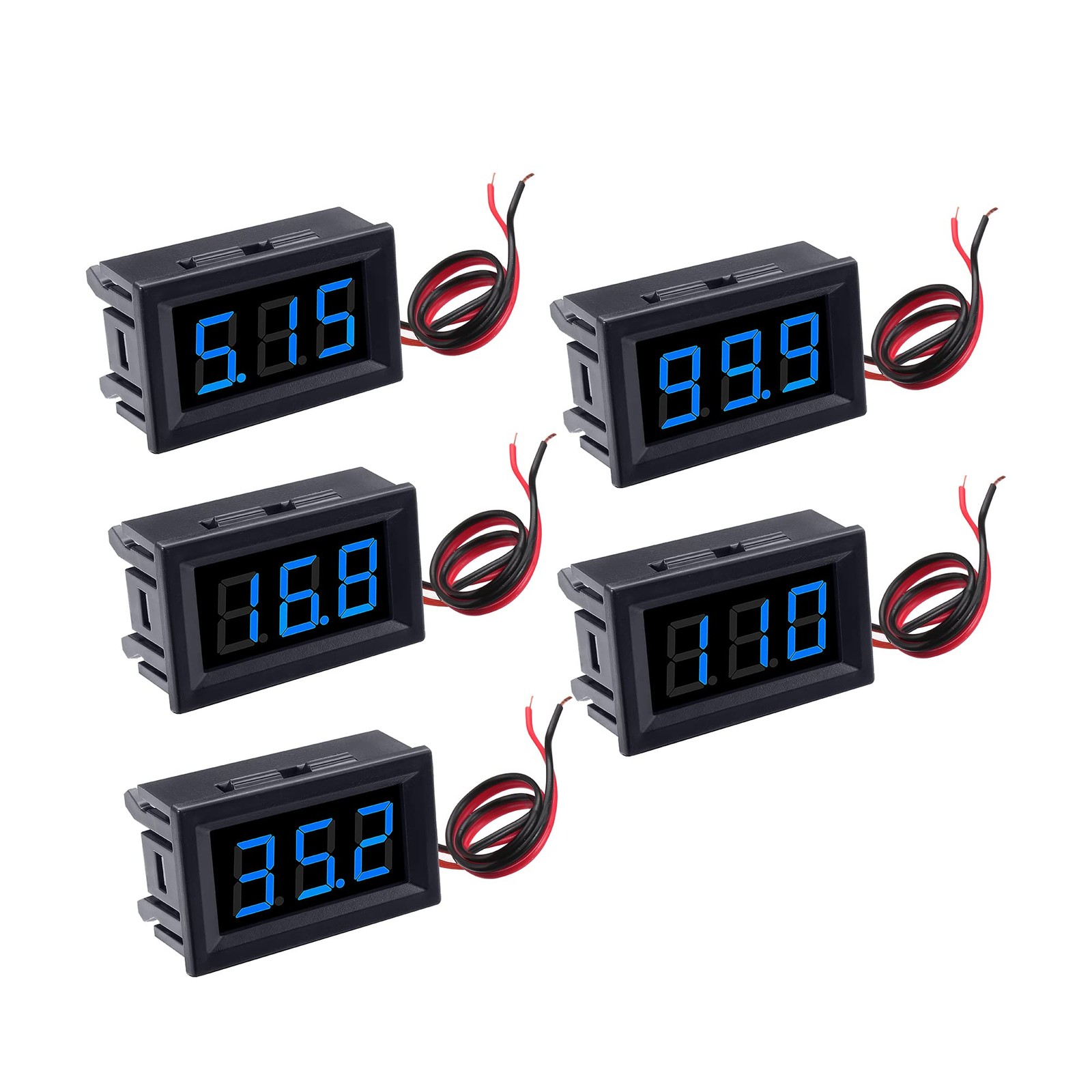 5 PCS DC 5120V Mini Voltmeter Blue LED Digital Display Panel 2Wire 0.56 Inch