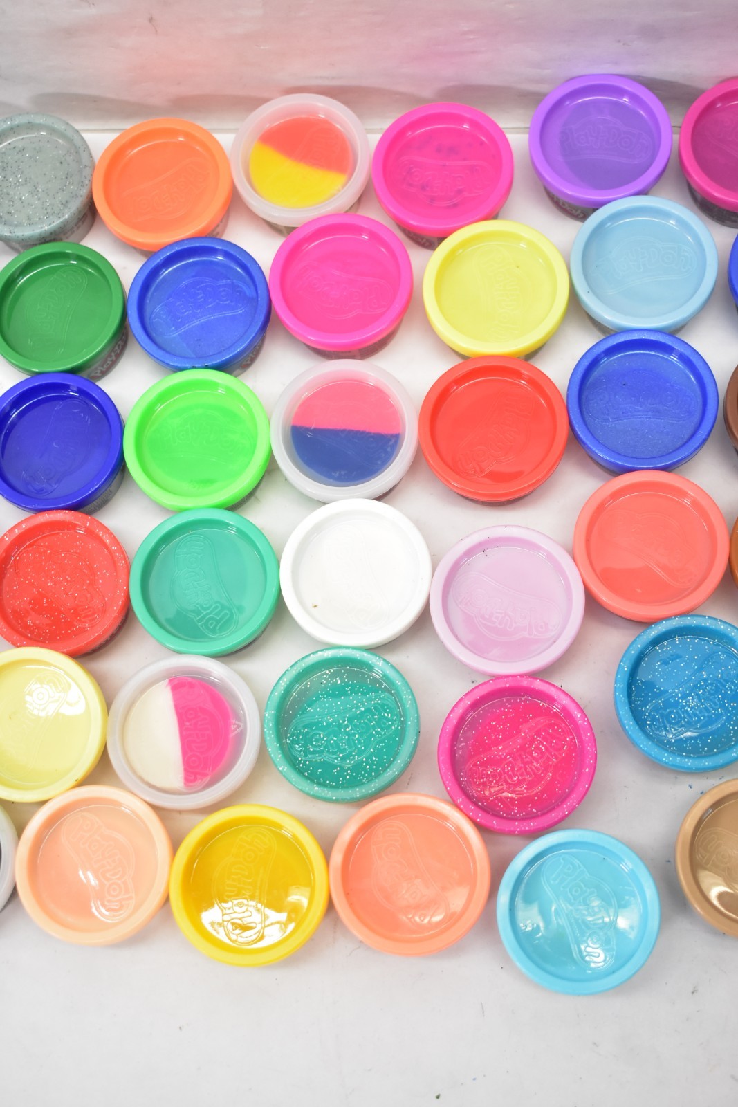 Lot of 65 Play Doh Bulk 1 oz Modeling Compound Cans Assorted Glitter/Plain/Dual