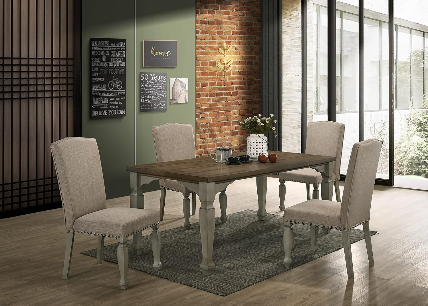 Breda 5-Piece Wood Dining Set, Antique Gray and Dark Oak