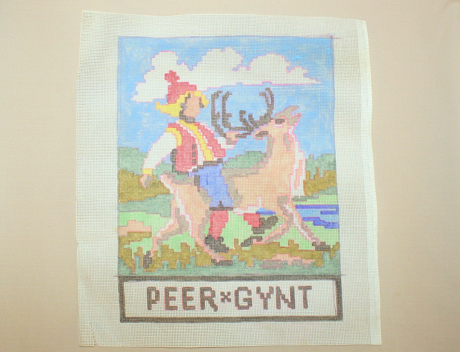 Peer Gynt 12 Mesh Needlepoint Canvas Color Stamped - Design is 12" x 15 1/2"