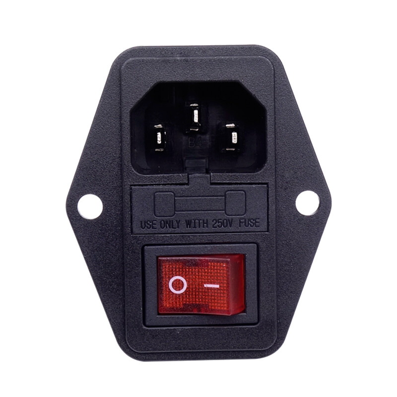 1pc AC Inlet IEC Power Socket 3Pin With Fuse Switch Mounting Audio Amplifier Amp