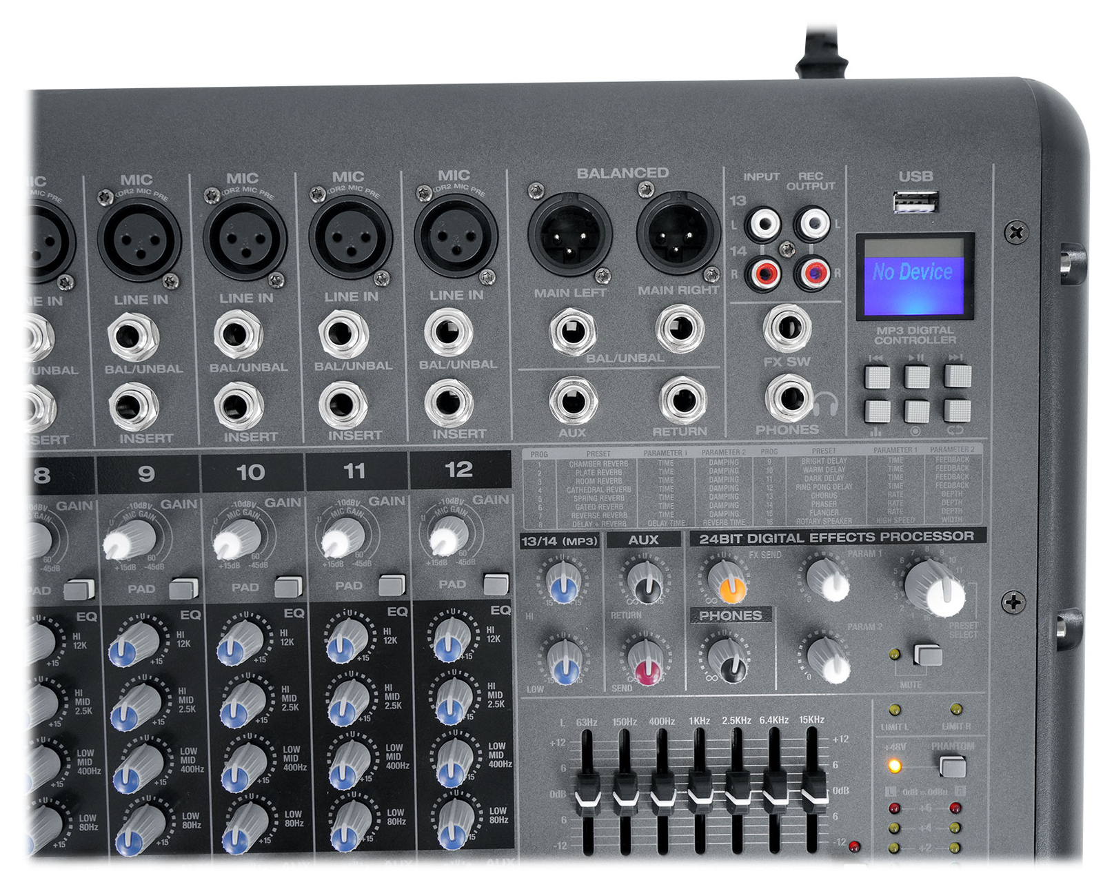 Rockville RPM1470 14 Channel 6000w Amplifier Mixer USB, Effects/14 XDR2 Mic Pres