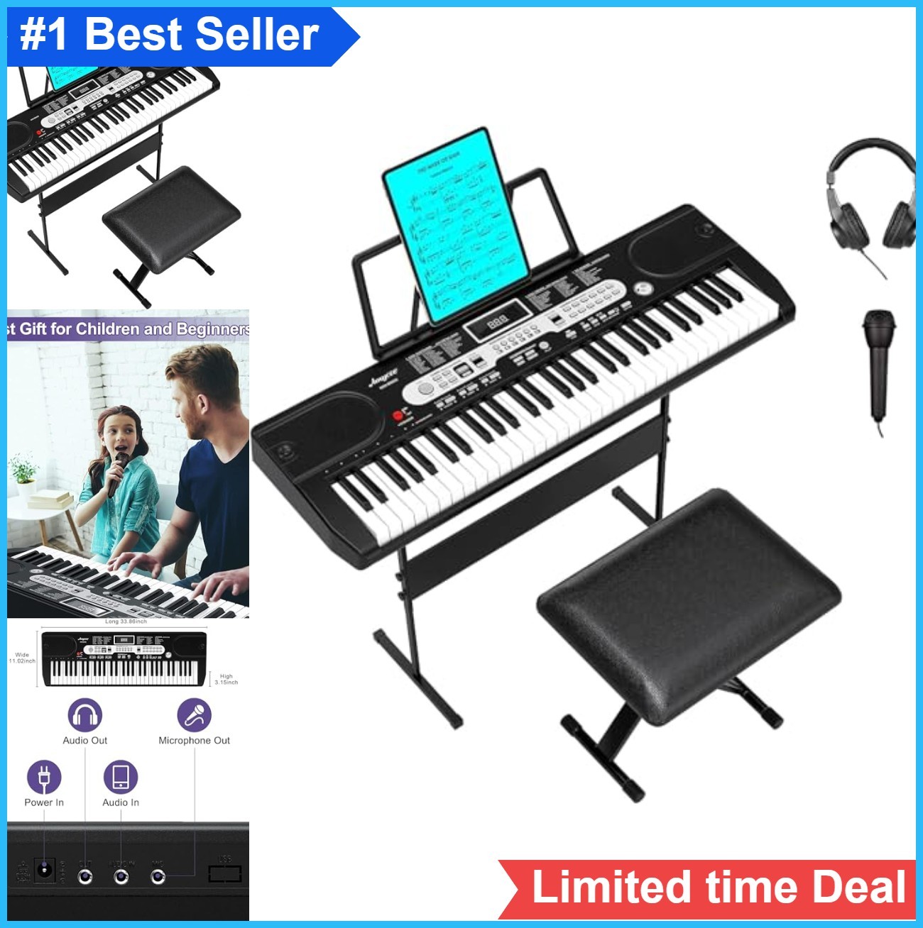 Portable Electronic Keyboard 61 Key Touch Sensitive Lightweight Compact With