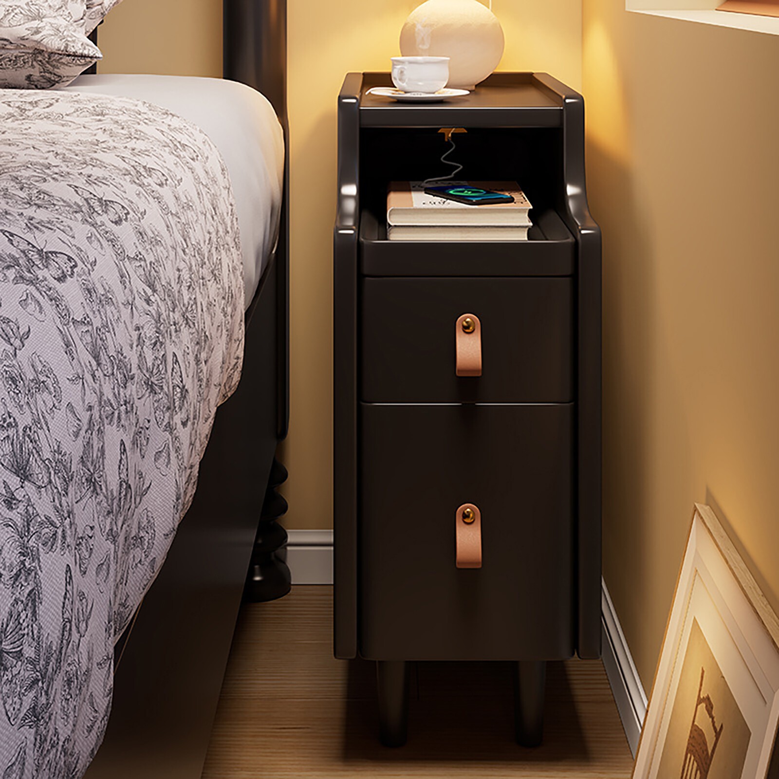 2-Tier Bedroom Storage Cabinet Nightstand with 2 Drawers Modern Bedside Table