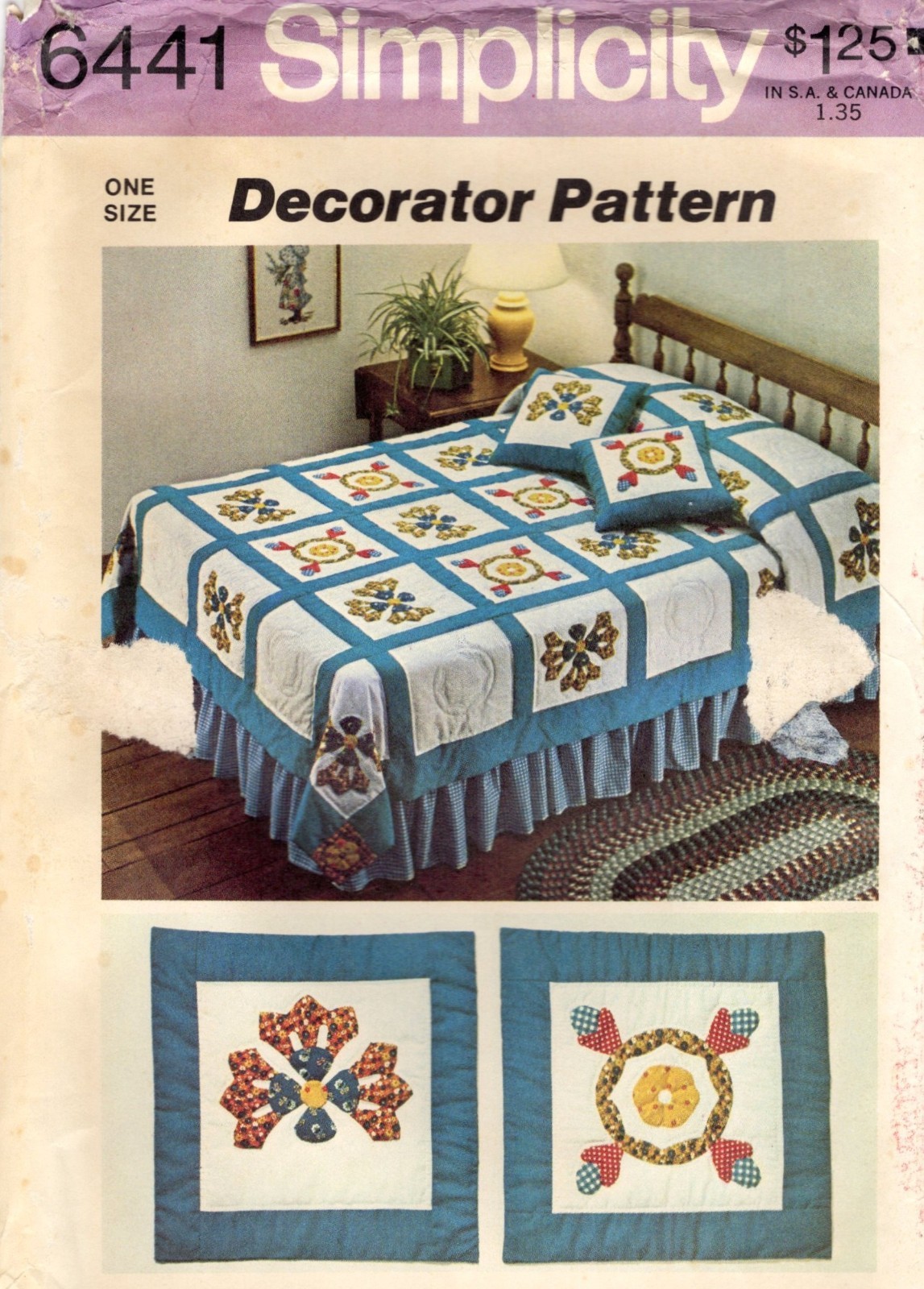 APPLIQUE Blocks QUILT & Pillows Simplicity 6441 UNCUT Sewing Pattern ©1974