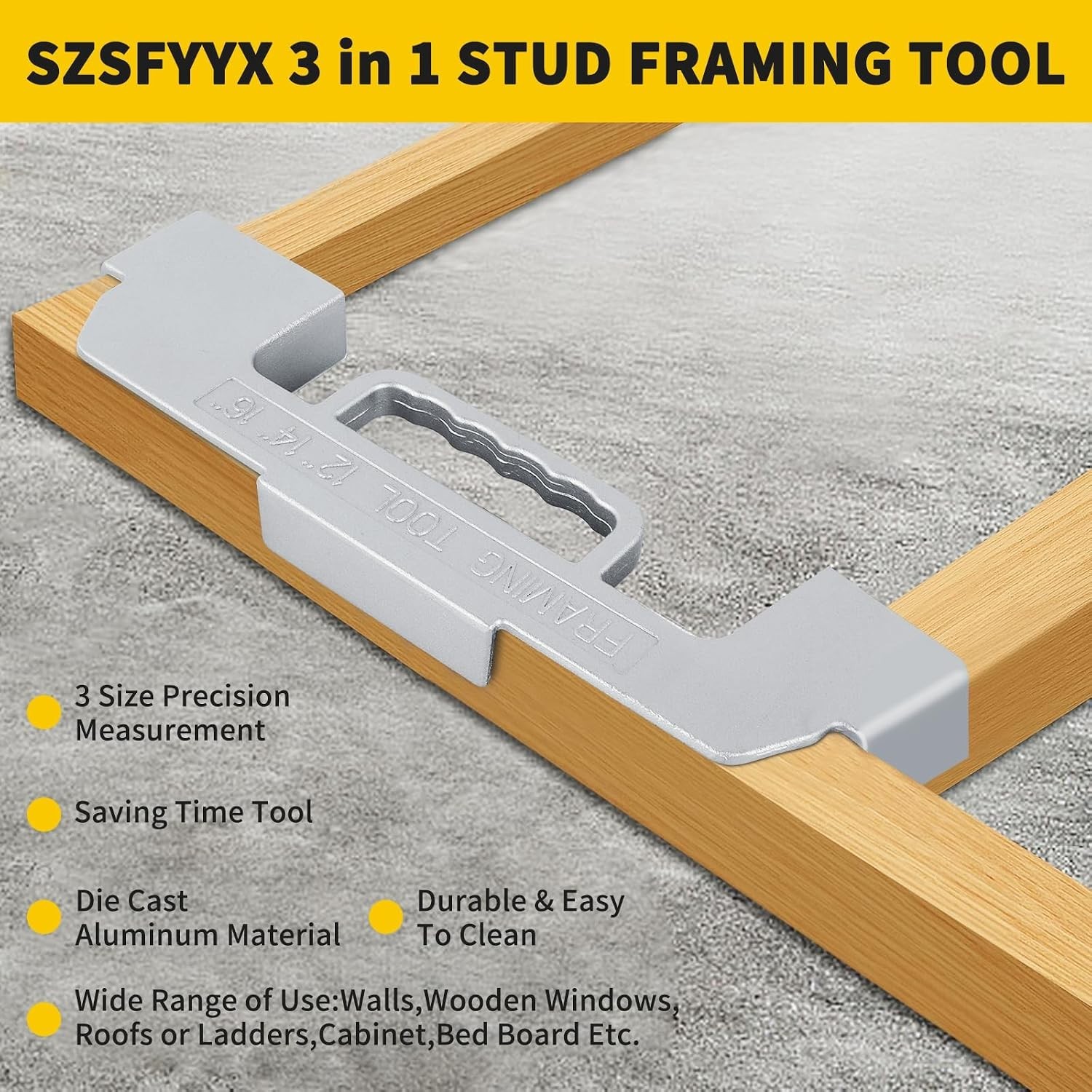 Professional-Grade 3-in-1 Stud Layout Tool - 100% Lightweight Aluminum Design