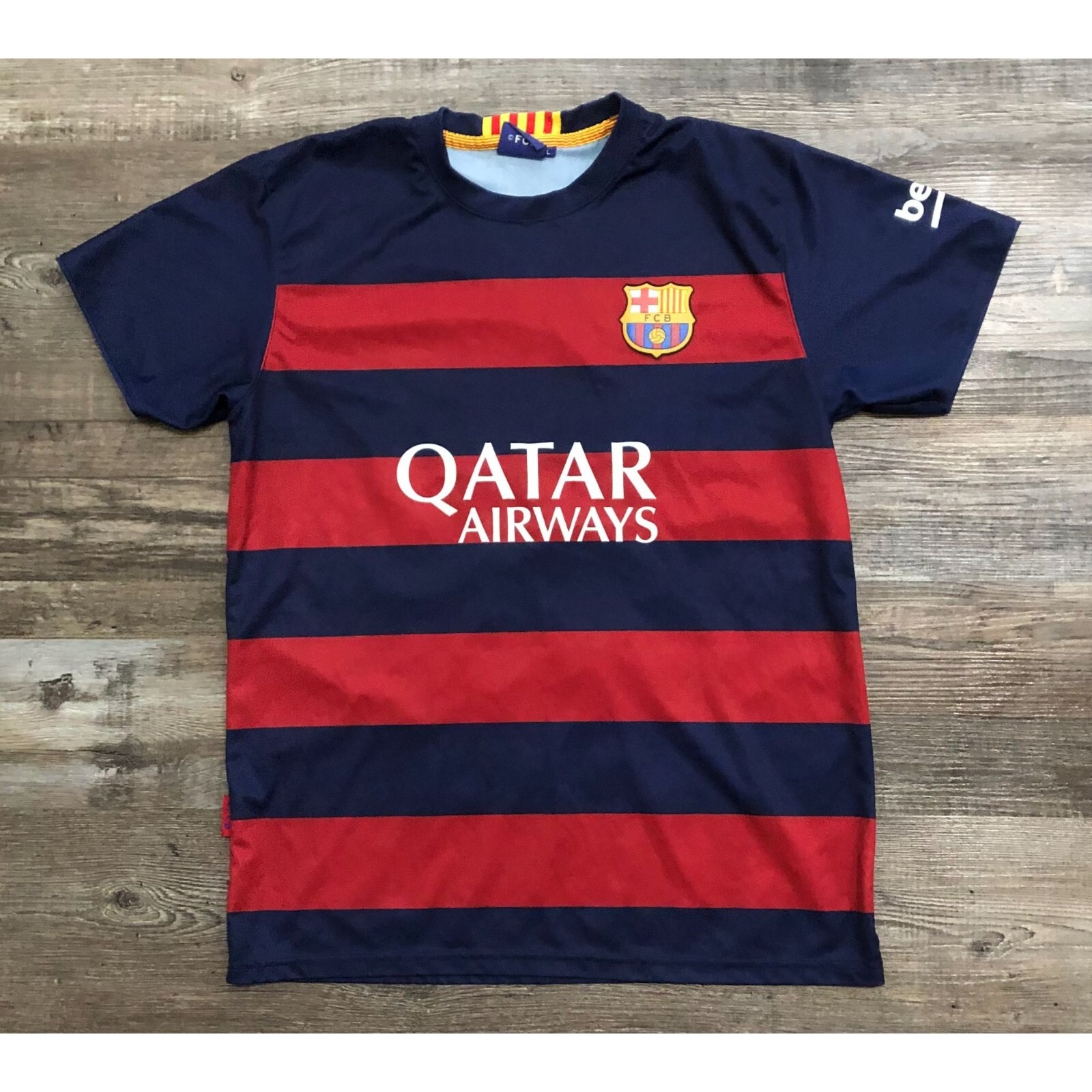 FCB Quatar Airways Splony #23 Blue & Red Soccer Futbol Jersey Mens Large