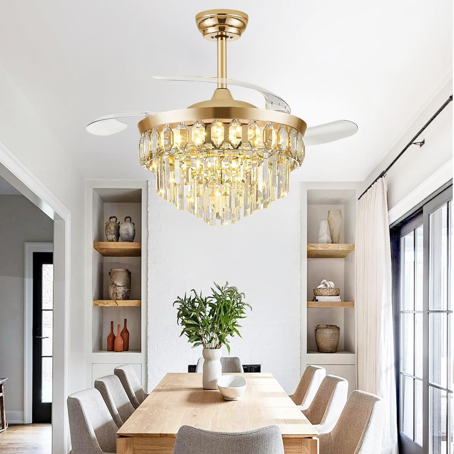 Gold 42" Retractable Ceiling Fan with LED Light & 6 Speed Settings