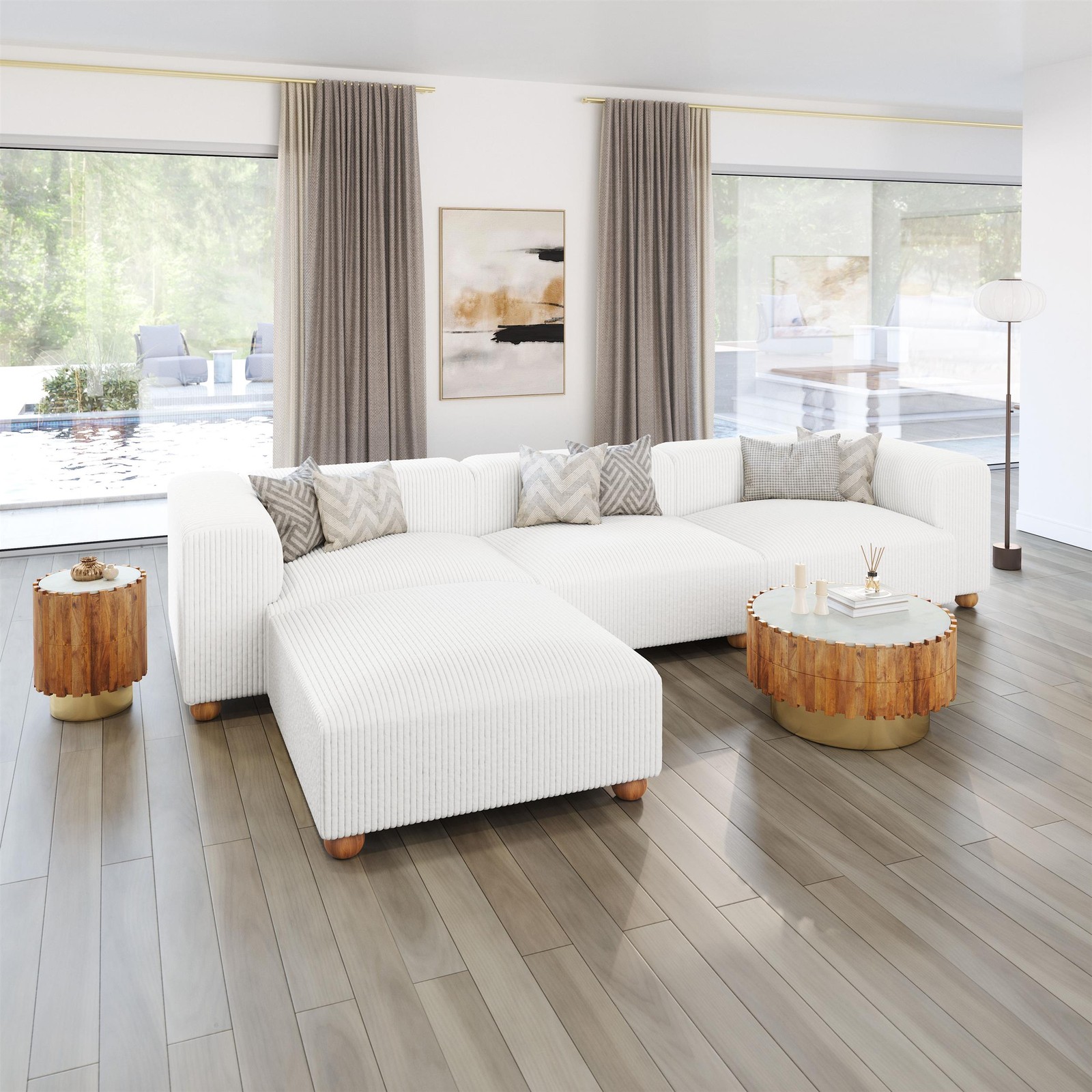 ZUO Tayte Lush Cord Style Fabric Upholstered Sofa in White