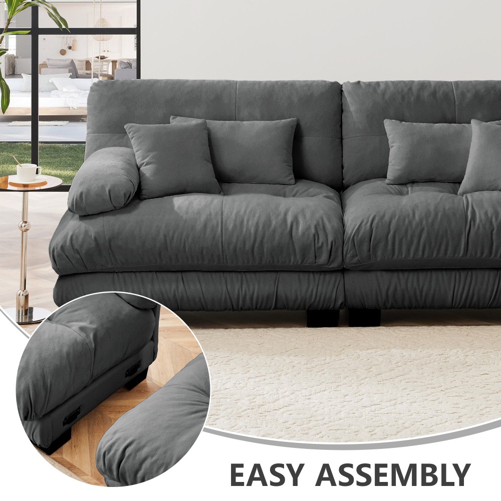 Gray Chenille Modular Sofa,4-Seater Cloud Couch + 2 Ottomans,Free Combination