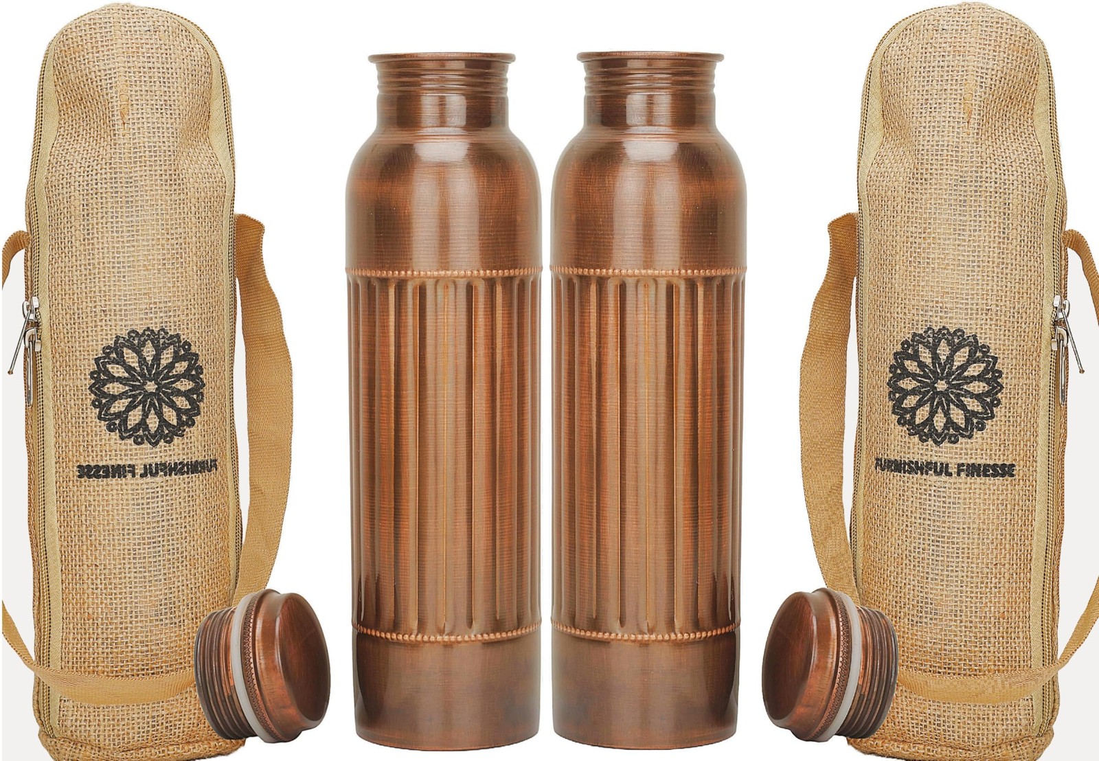 Antique Copper Water Bottle For Drinking 32 Ounce Pure Copper Vessels with Ca...