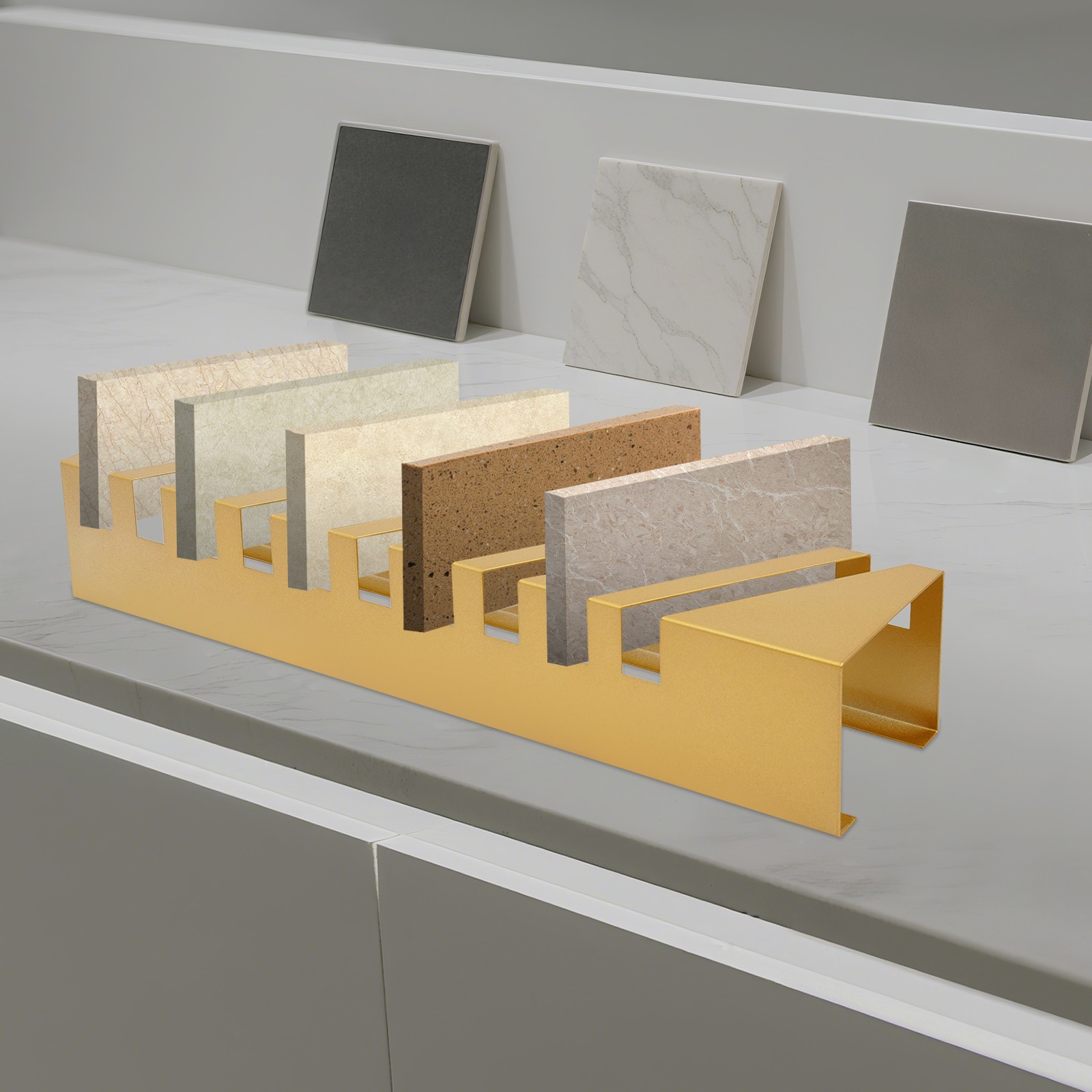 Gold Tile Display Rack 10 Slots Tabletop Slanted Sample Holder Iron