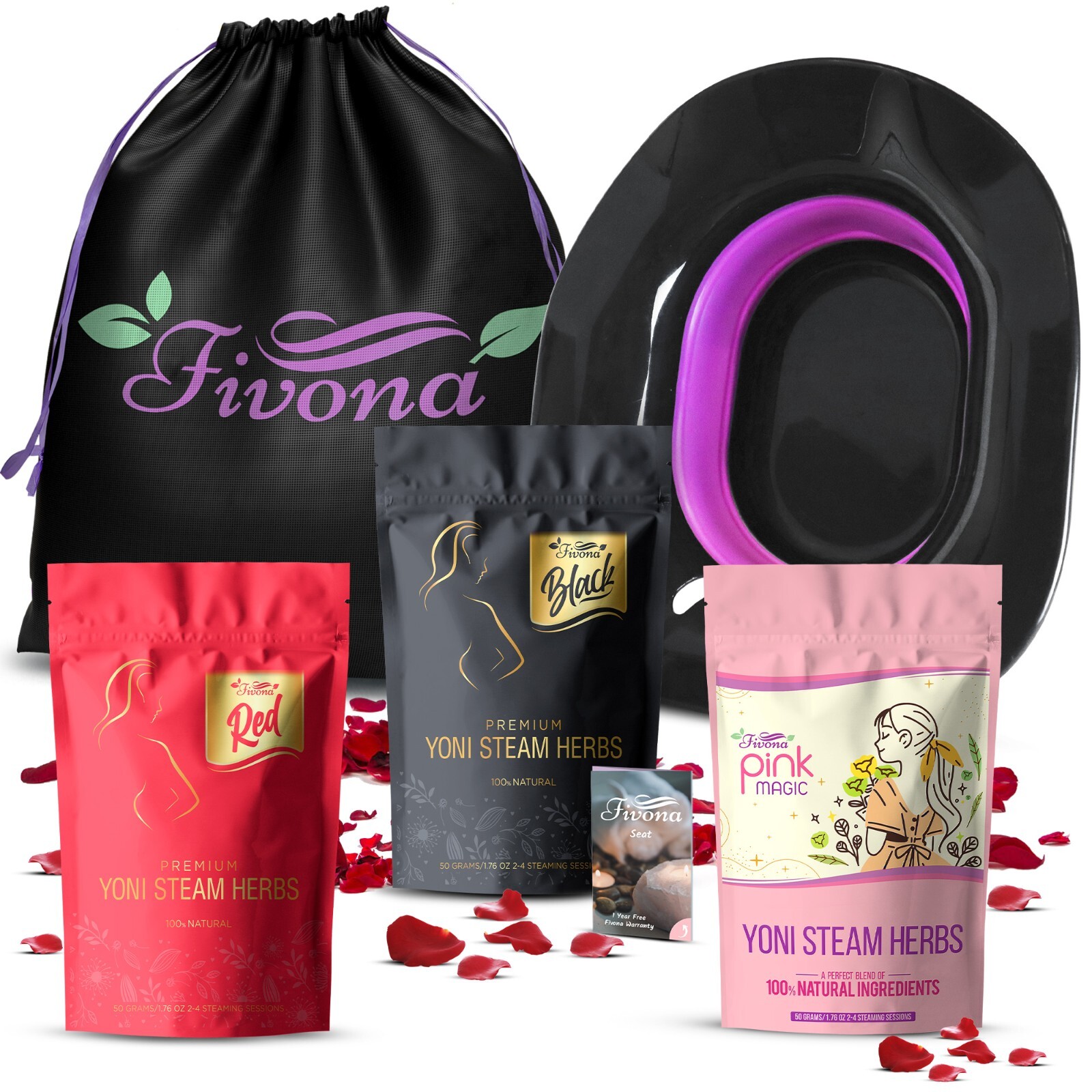 Fivona 5-in-1 Yoni Steam Kit - Foldable Seat, V Steaming Herbs and Storage Bag