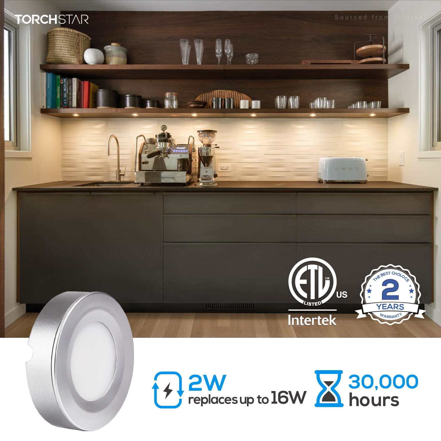LED Under Cabinet Lighting Kit, 2W LED Puck Lights, 4Pcs